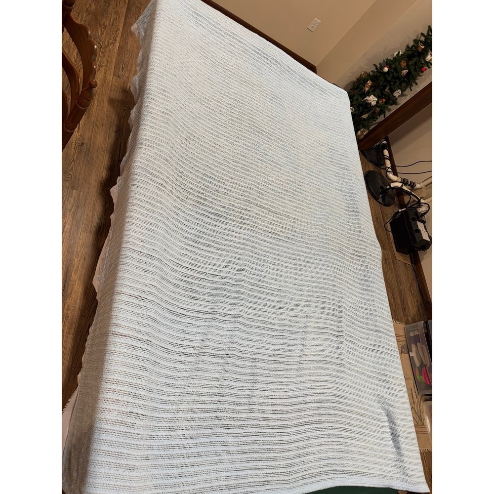 Vintage pastel blue waffle, weave blanket